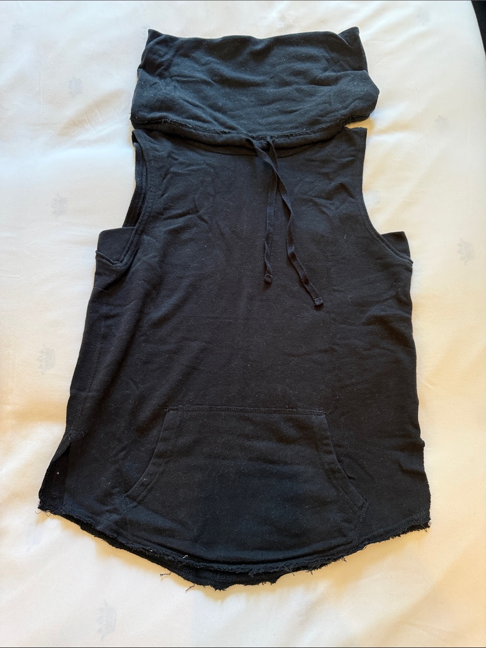 Sleeveless Black Cowl-neck Tank with Front Pocket